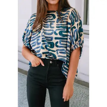 Abstract Print Short Sleeve Loose Top