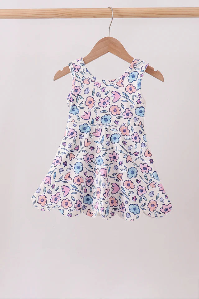 Floral Performance Scalloped Tank Dress