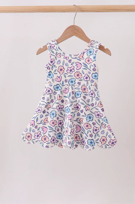 Floral Performance Scalloped Tank Dress