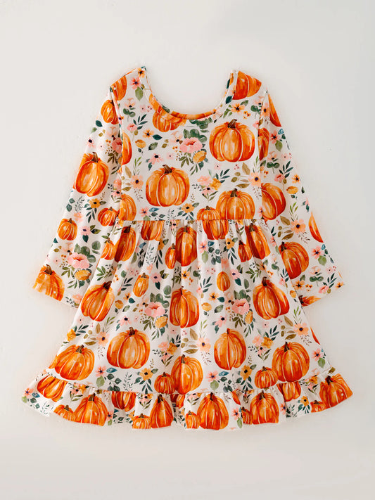 Fall Pumpkin Long Sleeve Dress
