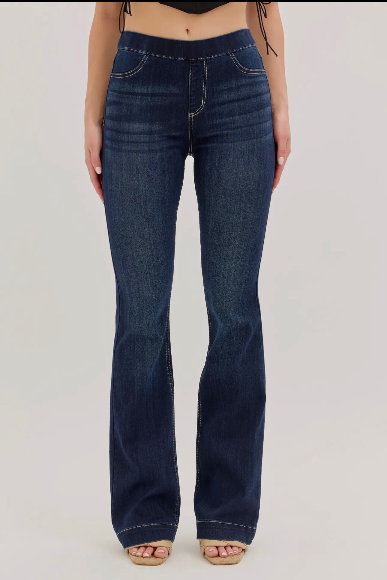 High Rise Dark Pull On Flare Jegging