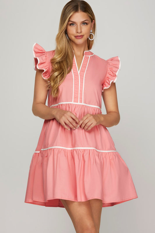 Ruffle sleeve tiered woven dress